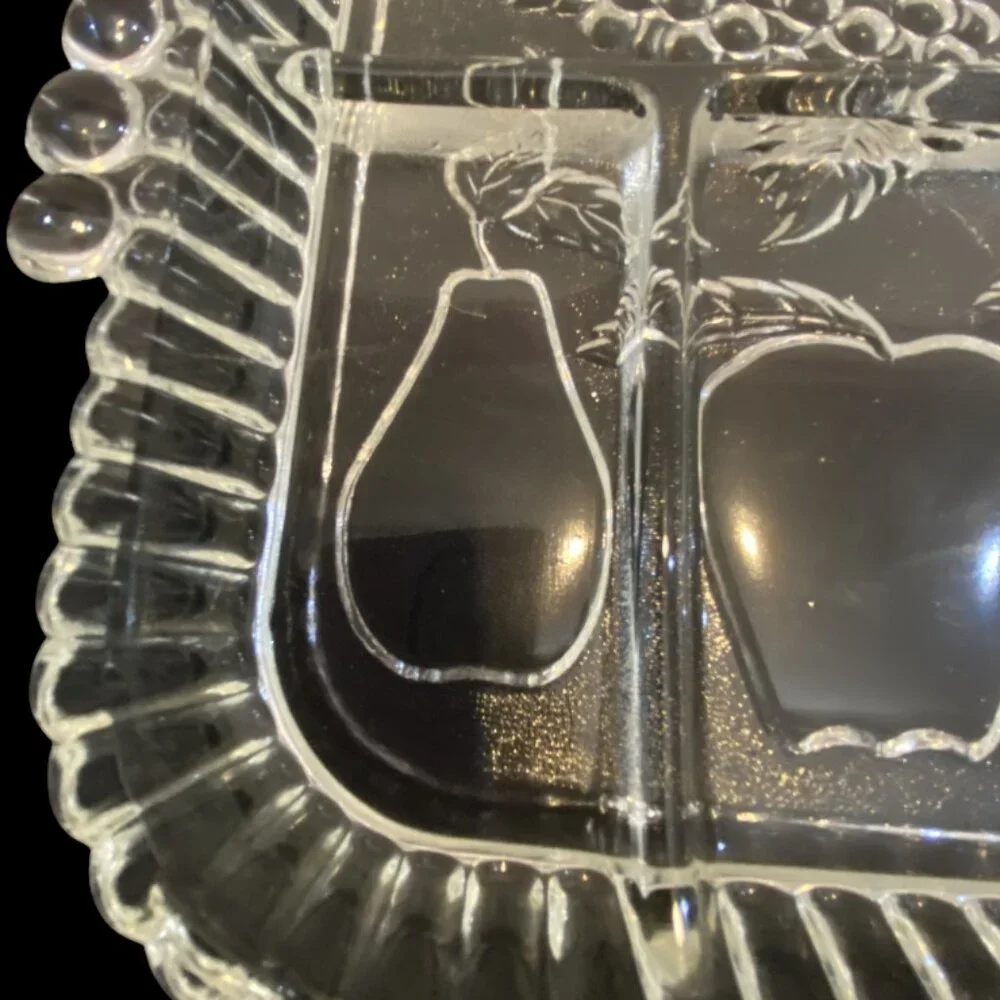 VINTAGE INDIANA GLASS -- Fruit & Relish Tray, 5 Sections, Fruit Design, Heirloom